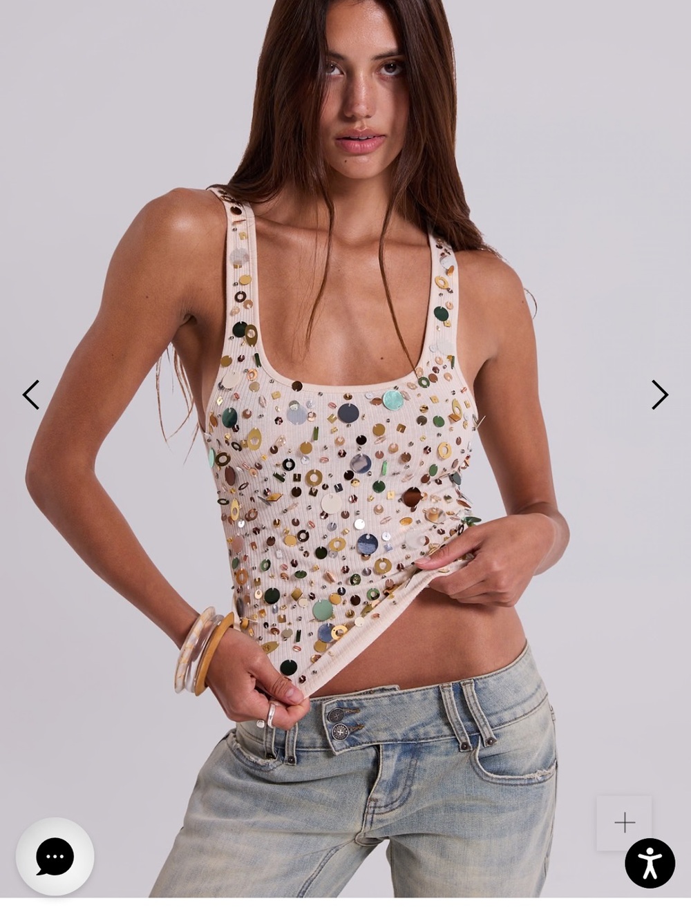 Jaded London Addison Sequin Scoop Neck Tank Top in Sand size 2 NWT